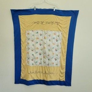 Vintage Baby Blanket An Apple A Day Blue Yellow 43 in x 34 in